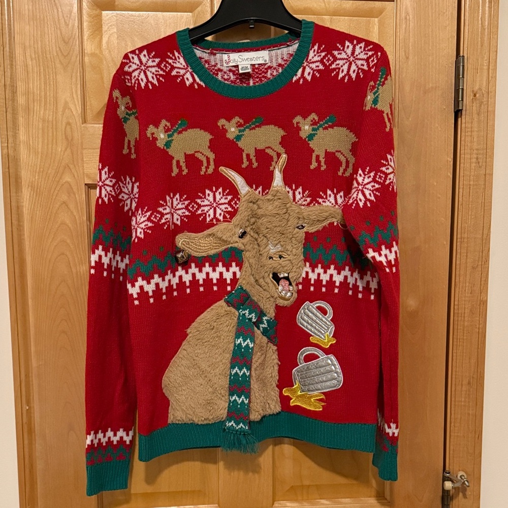 Jolly Sweaters Holiday Goat Drinking Sweater